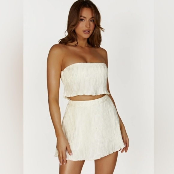 Meshki Brigid Matching Two-Piece Set Cream Strapless Top Min Skirt Size XL - Picture 2 of 15